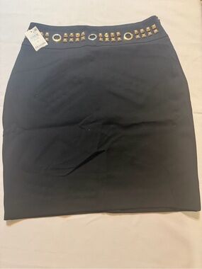 INC International Concepts Black Pencil Skirt with Gold Stud Trim